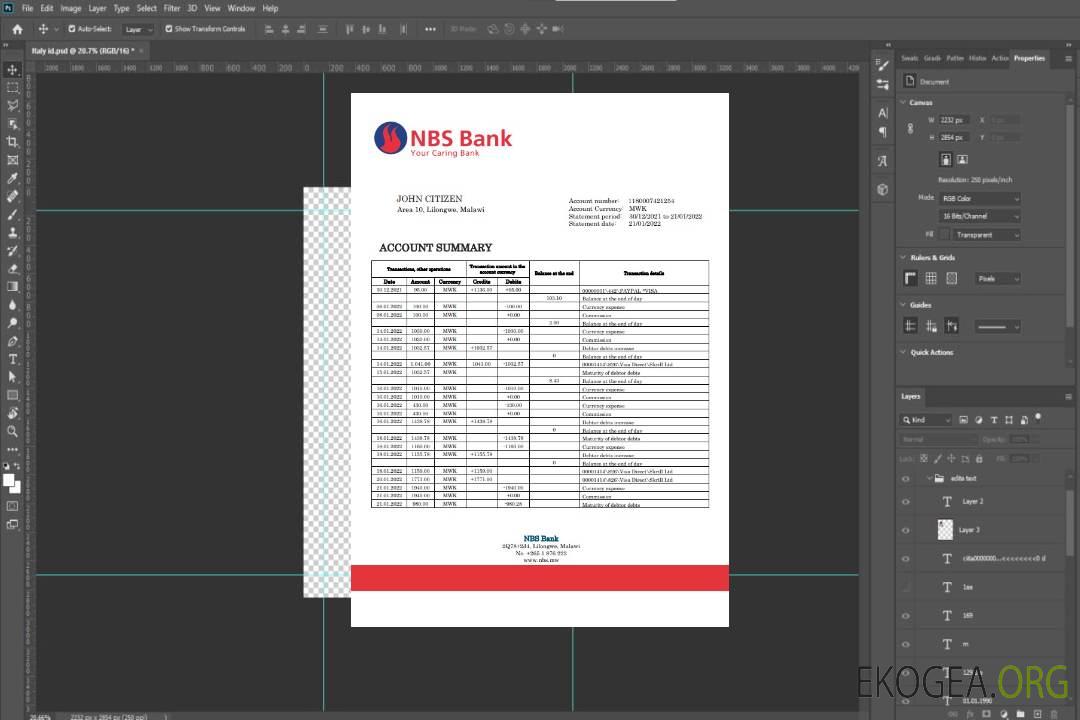 Relevé bancaire du NBS du Malawi template Relevé bancaire du NBS du Malawi template